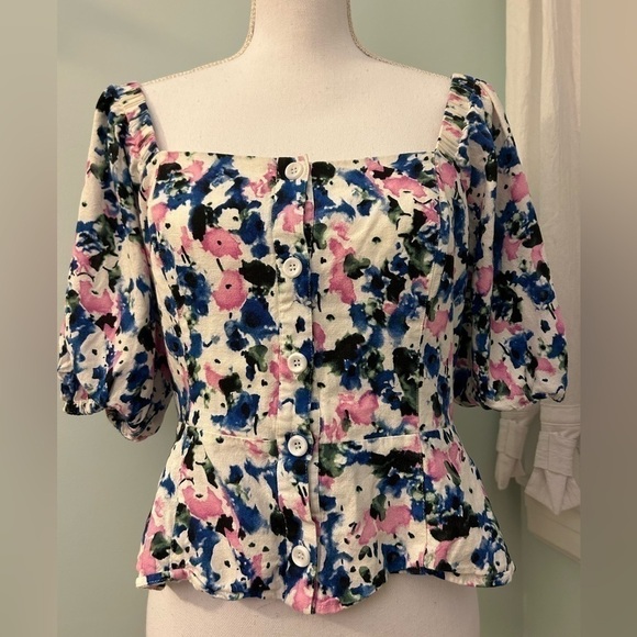 BCBGMaxAzria Women's Floral Peplum Top Size Medium - Picture 1 of 14